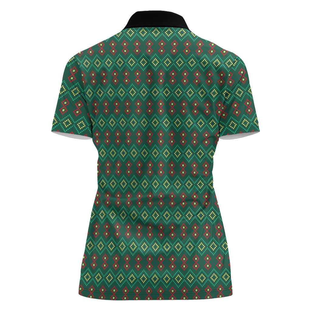 Sacred Heart Jesus Christmas Women Polo Shirt with Festive Green Knit Pattern - Wonder Print Shop