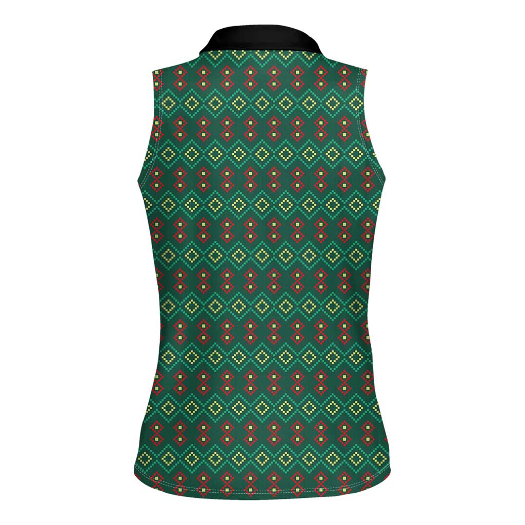Sacred Heart Jesus Christmas Women Sleeveless Polo Shirt with Festive Green Knit Pattern - Wonder Print Shop