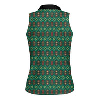 Sacred Heart Jesus Christmas Women Sleeveless Polo Shirt with Festive Green Knit Pattern - Wonder Print Shop