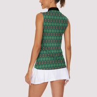 Sacred Heart Jesus Christmas Women Sleeveless Polo Shirt with Festive Green Knit Pattern - Wonder Print Shop