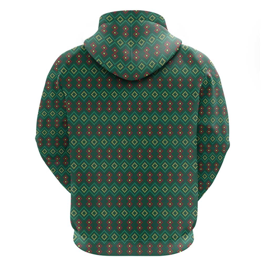 Sacred Heart Jesus Christmas Zip Hoodie with Festive Green Knit Pattern - Wonder Print Shop