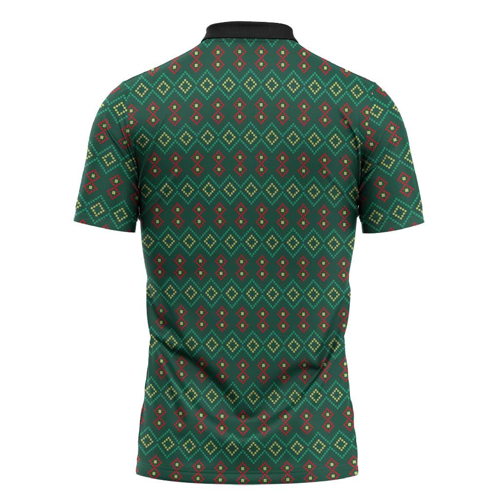 Sacred Heart Jesus Christmas Zipper Polo Shirt with Festive Green Knit Pattern - Wonder Print Shop