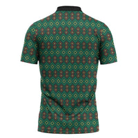 Sacred Heart Jesus Christmas Zipper Polo Shirt with Festive Green Knit Pattern - Wonder Print Shop