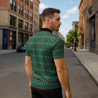 Sacred Heart Jesus Christmas Zipper Polo Shirt with Festive Green Knit Pattern - Wonder Print Shop