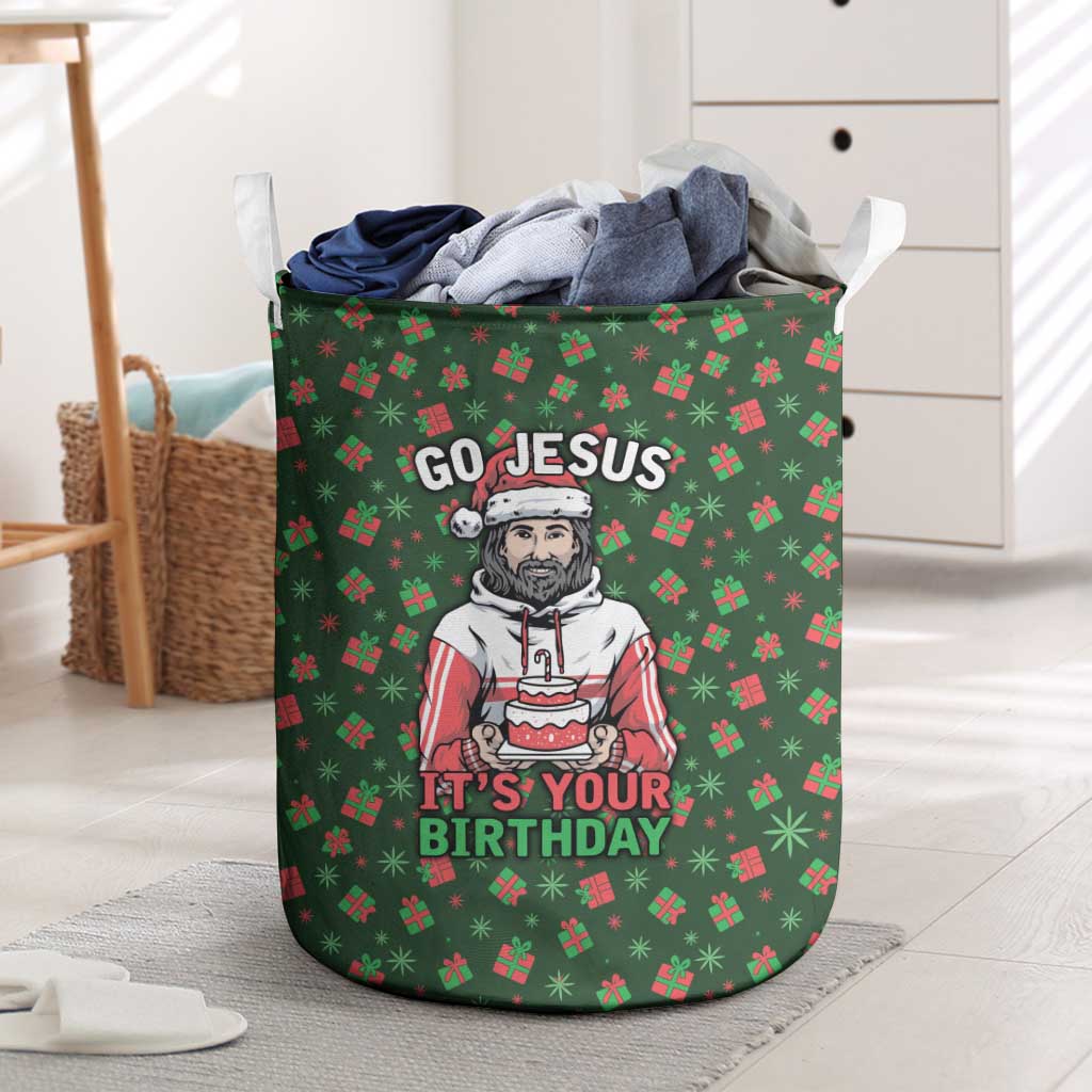 Go Jesus It's Your Birthday Christmas Laundry Basket with Presents and Festive Pattern - Wonder Print Shop