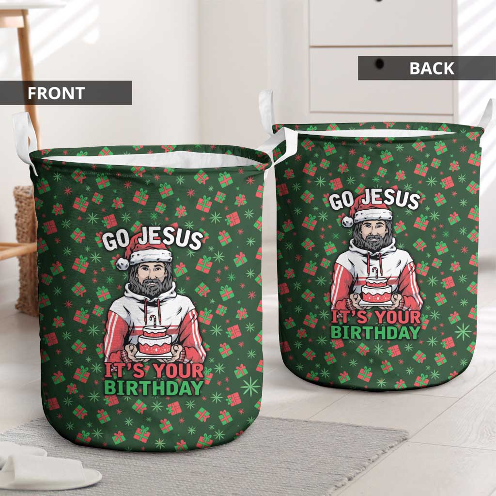 Go Jesus It's Your Birthday Christmas Laundry Basket with Presents and Festive Pattern - Wonder Print Shop