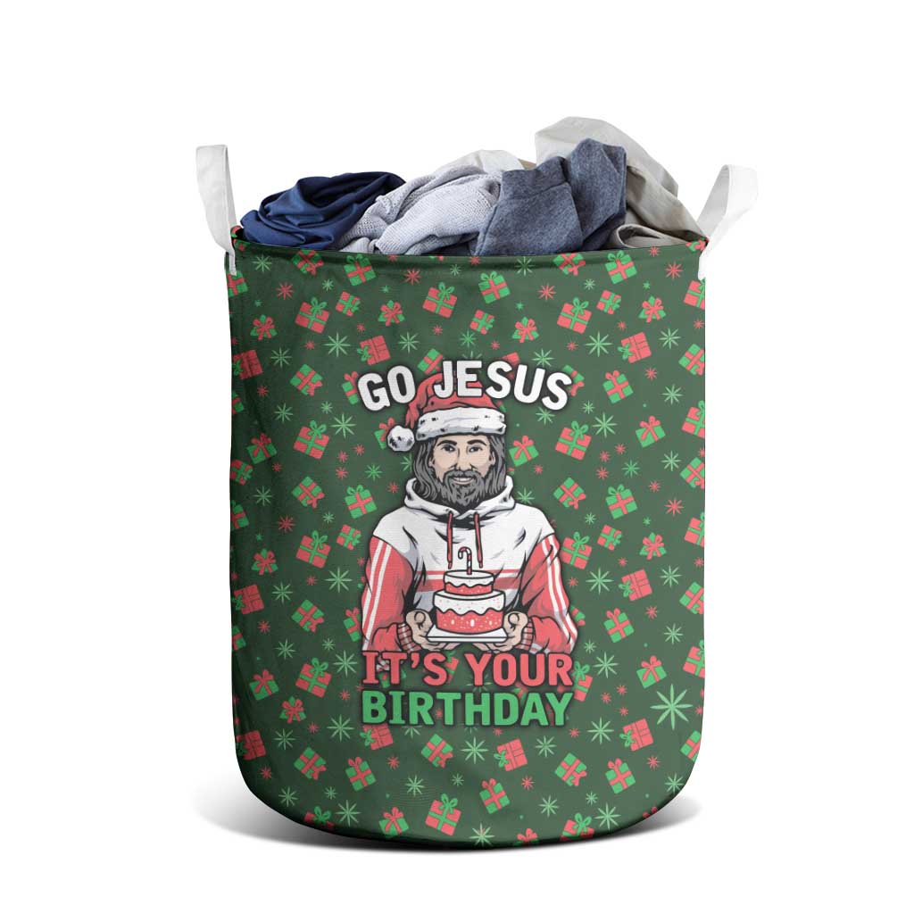 Go Jesus It's Your Birthday Christmas Laundry Basket with Presents and Festive Pattern - Wonder Print Shop