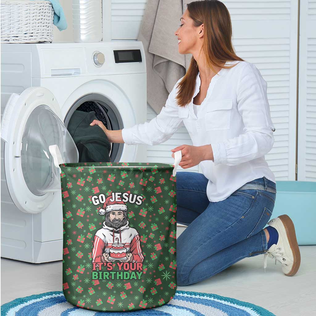 Go Jesus It's Your Birthday Christmas Laundry Basket with Presents and Festive Pattern - Wonder Print Shop