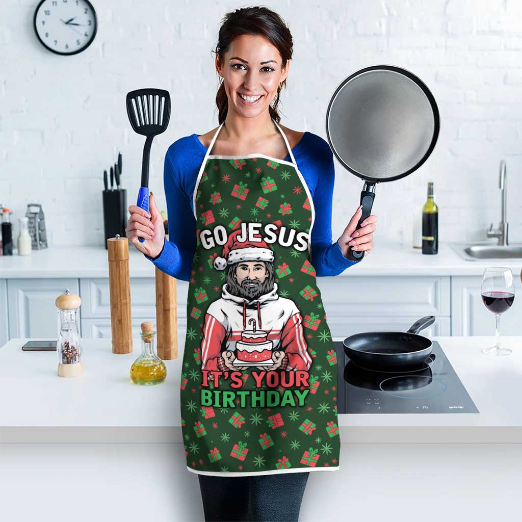 Go Jesus It's Your Birthday Christmas Apron with Presents and Festive Pattern - Wonder Print Shop