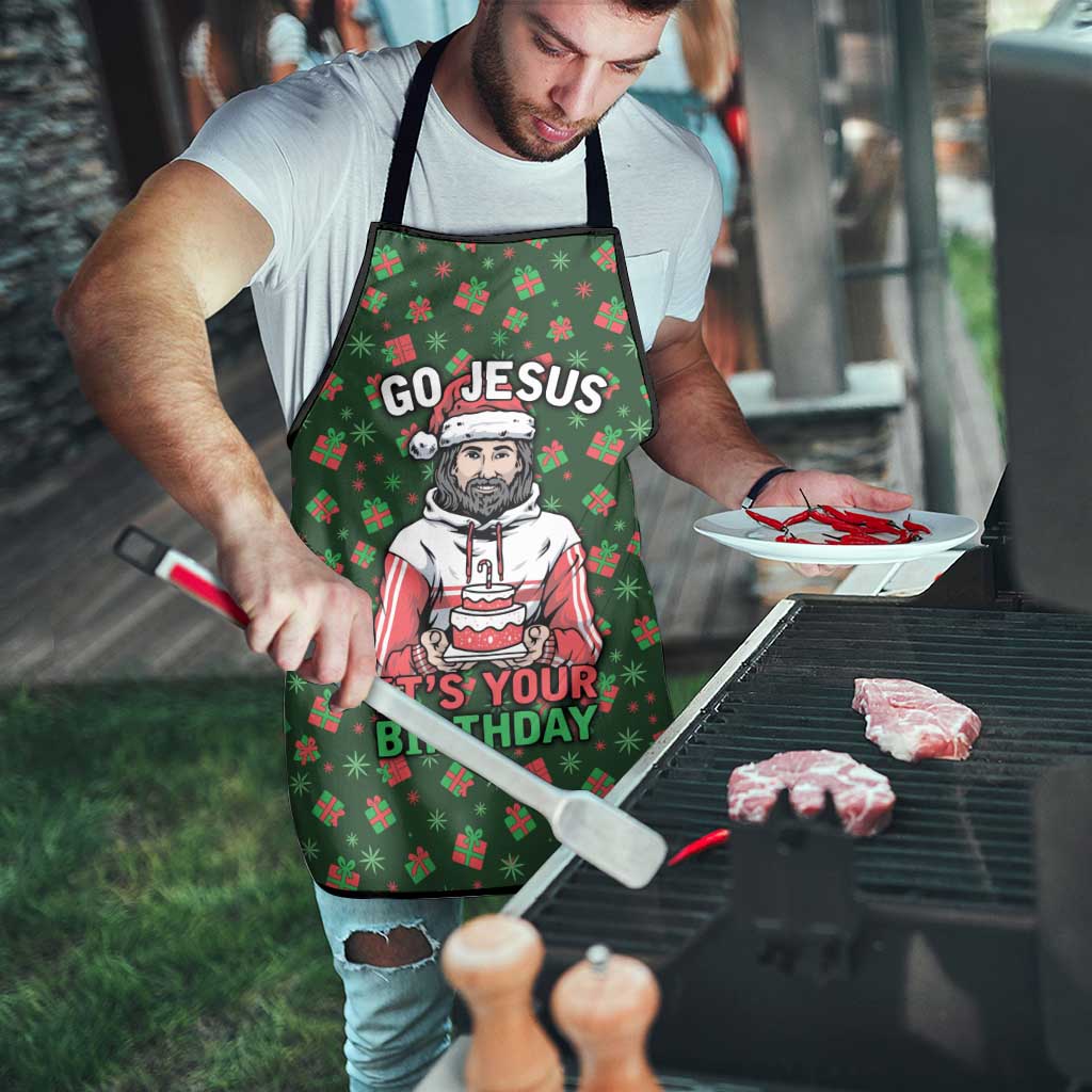 Go Jesus It's Your Birthday Christmas Apron with Presents and Festive Pattern - Wonder Print Shop