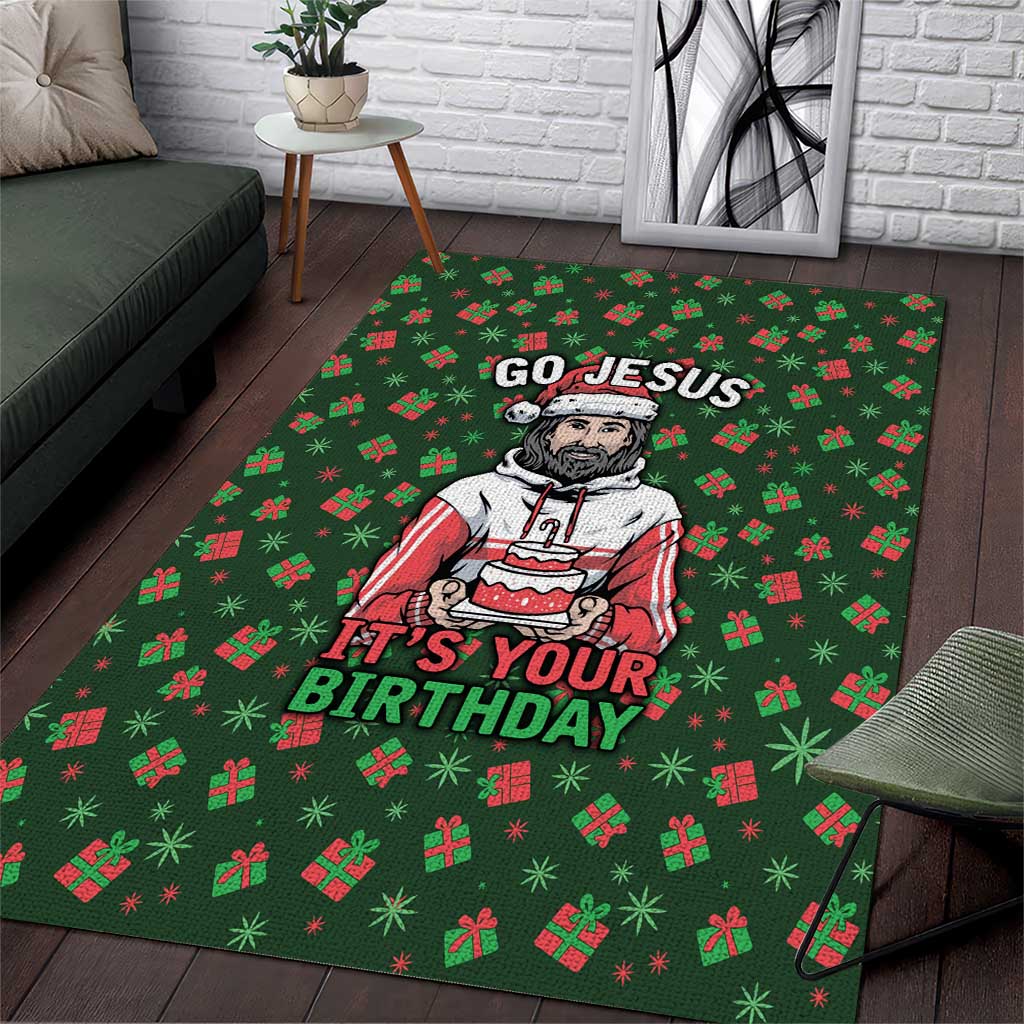 Go Jesus It's Your Birthday Christmas Area Rug with Presents and Festive Pattern - Wonder Print Shop