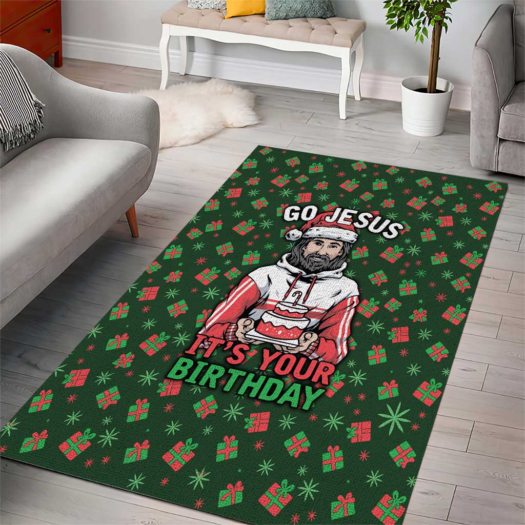 Go Jesus It's Your Birthday Christmas Area Rug with Presents and Festive Pattern - Wonder Print Shop