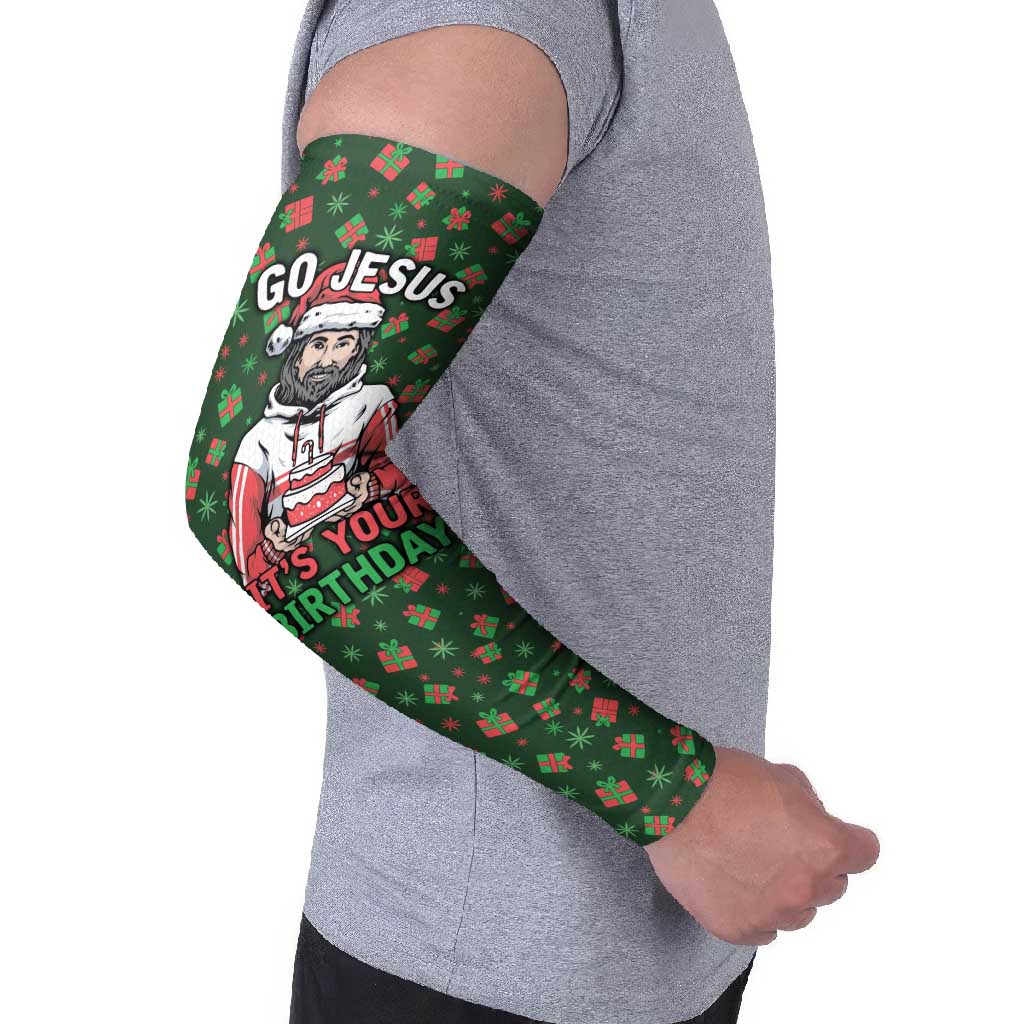 Go Jesus It's Your Birthday Christmas Arm Sleeves with Presents and Festive Pattern - Wonder Print Shop