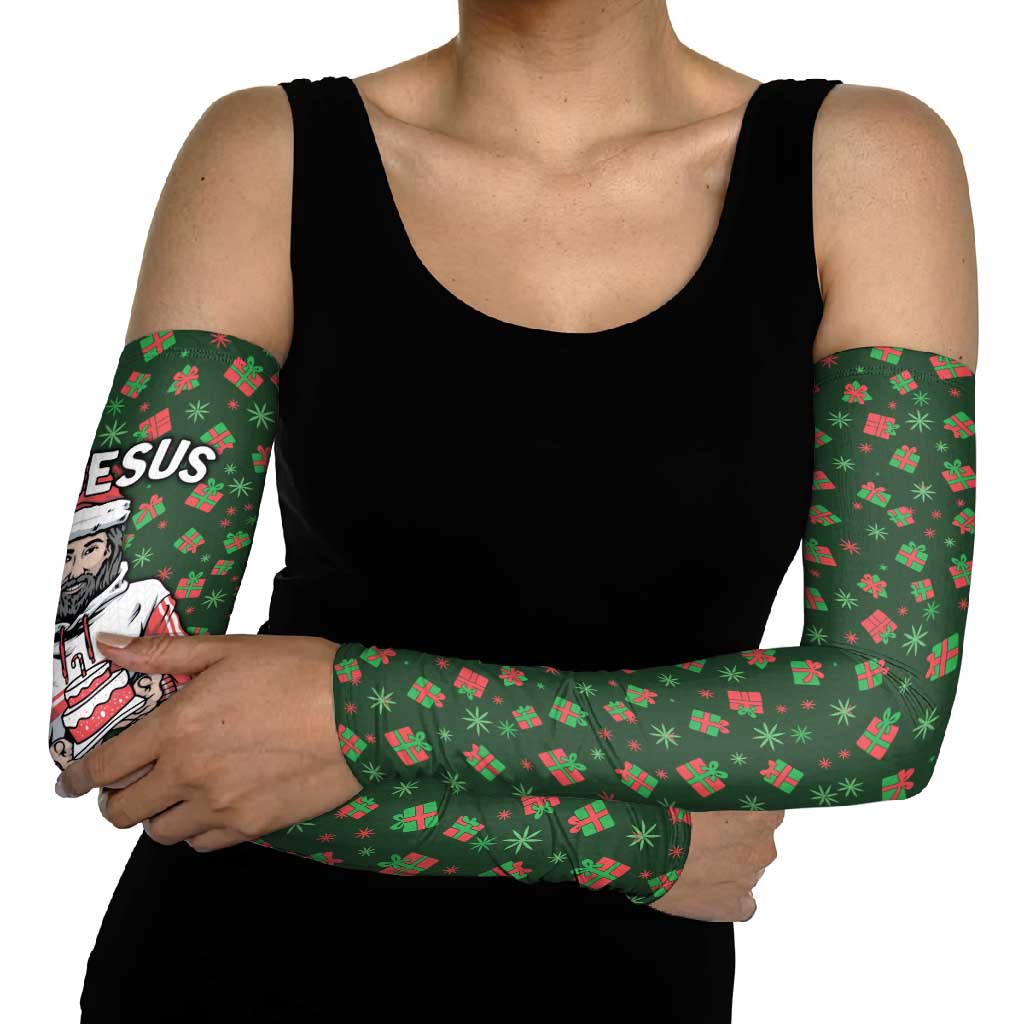 Go Jesus It's Your Birthday Christmas Arm Sleeves with Presents and Festive Pattern - Wonder Print Shop