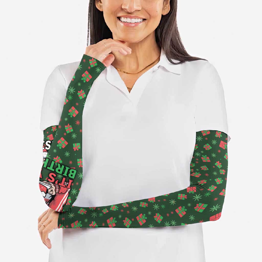 Go Jesus It's Your Birthday Christmas Arm Sleeves with Presents and Festive Pattern - Wonder Print Shop