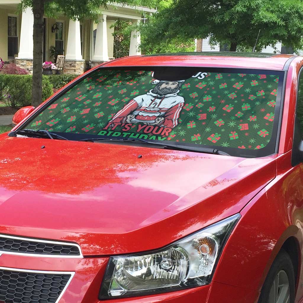 Go Jesus It's Your Birthday Christmas Auto Sun Shade with Presents and Festive Pattern - Wonder Print Shop