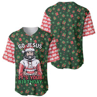Go Jesus It's Your Birthday Christmas Baseball Jersey with Presents and Festive Pattern - Wonder Print Shop