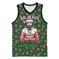 Go Jesus It's Your Birthday Christmas Basketball Jersey with Presents and Festive Pattern - Wonder Print Shop