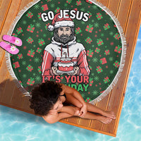 Go Jesus It's Your Birthday Christmas Beach Blanket with Presents and Festive Pattern - Wonder Print Shop