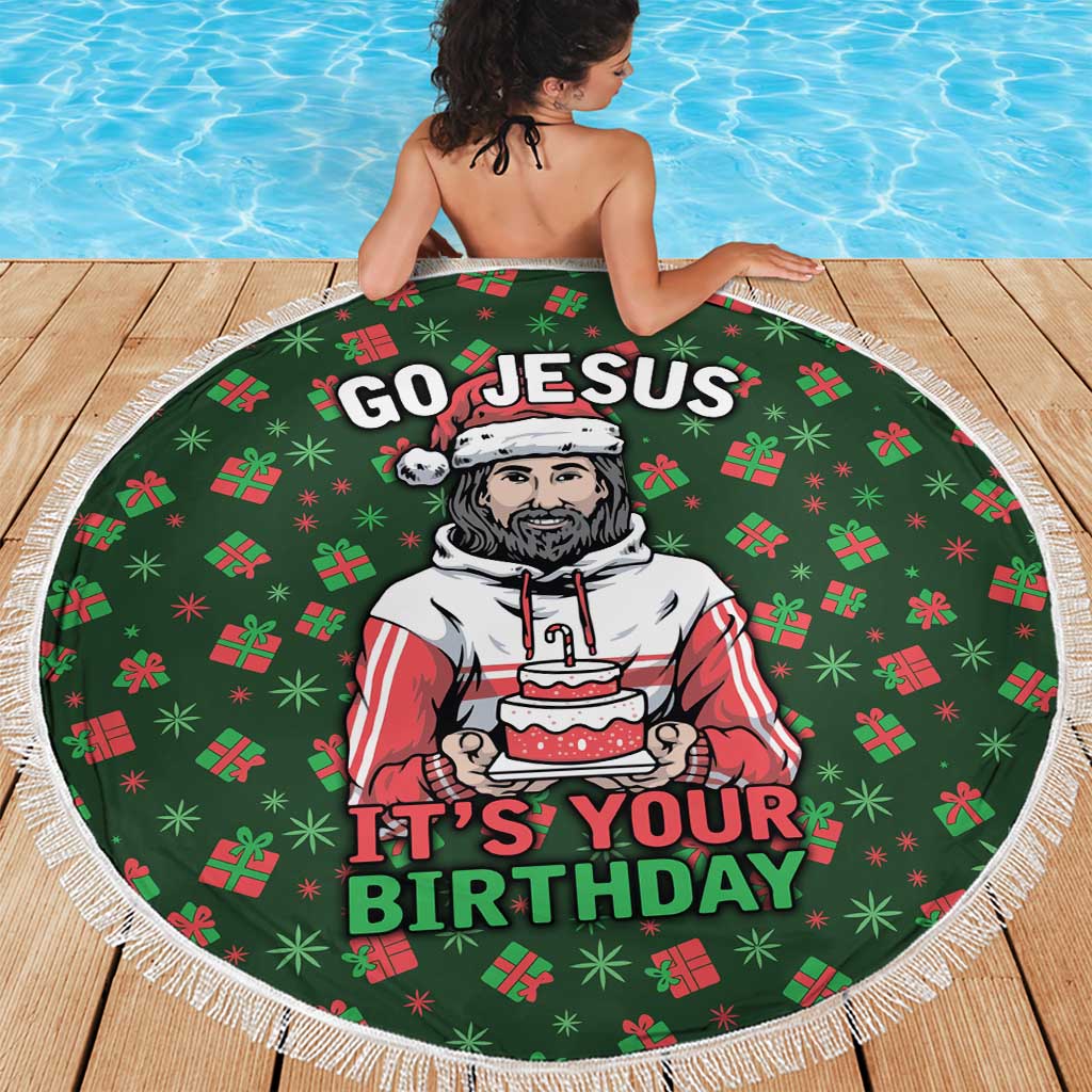 Go Jesus It's Your Birthday Christmas Beach Blanket with Presents and Festive Pattern - Wonder Print Shop