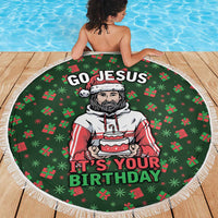 Go Jesus It's Your Birthday Christmas Beach Blanket with Presents and Festive Pattern - Wonder Print Shop