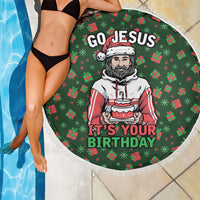 Go Jesus It's Your Birthday Christmas Beach Blanket with Presents and Festive Pattern - Wonder Print Shop