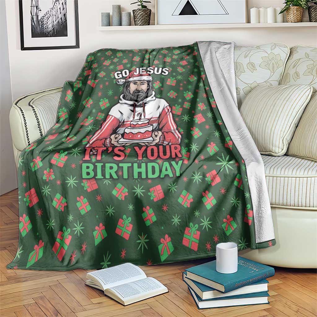 Go Jesus It's Your Birthday Christmas Blanket with Presents and Festive Pattern - Wonder Print Shop