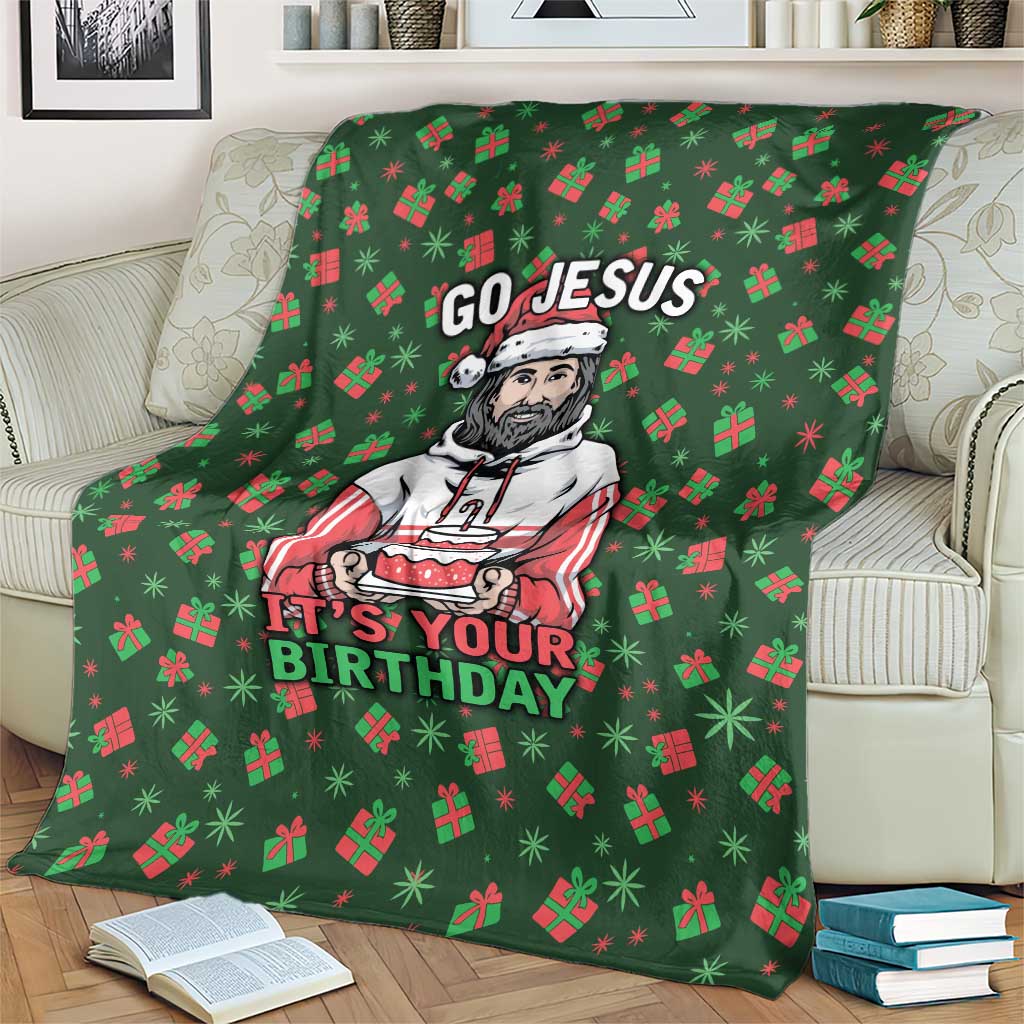Go Jesus It's Your Birthday Christmas Blanket with Presents and Festive Pattern - Wonder Print Shop