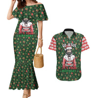 Go Jesus It's Your Birthday Christmas Couples Matching Mermaid Dress and Hawaiian Shirt with Presents and Festive Pattern - Wonder Print Shop
