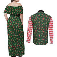 Go Jesus It's Your Birthday Christmas Couples Matching Off Shoulder Maxi Dress and Long Sleeve Button Shirt with Presents and Festive Pattern - Wonder Print Shop