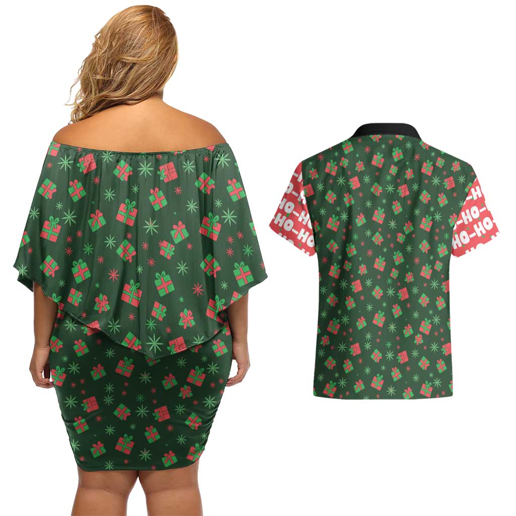 Go Jesus It's Your Birthday Christmas Couples Matching Off Shoulder Short Dress and Hawaiian Shirt with Presents and Festive Pattern - Wonder Print Shop