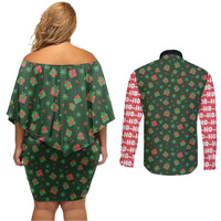 Go Jesus It's Your Birthday Christmas Couples Matching Off Shoulder Short Dress and Long Sleeve Button Shirt with Presents and Festive Pattern - Wonder Print Shop