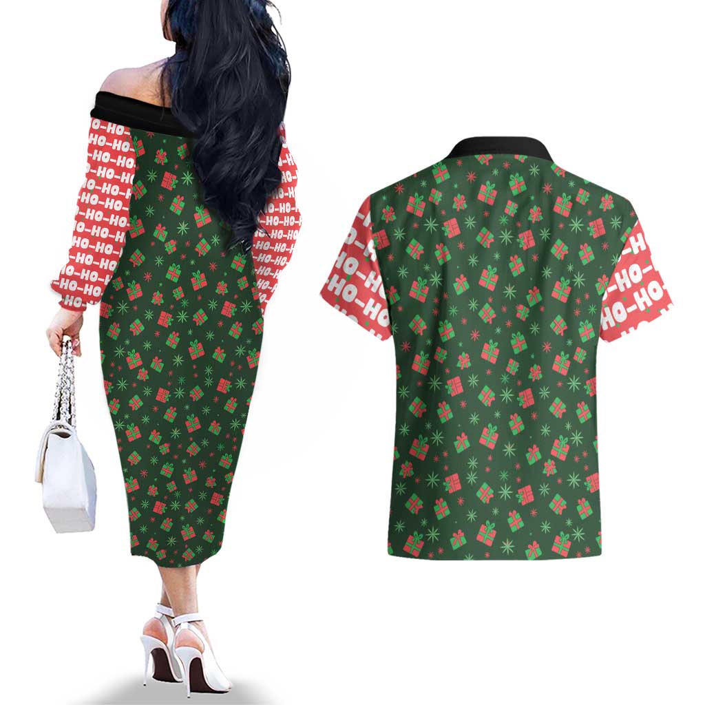 Go Jesus It's Your Birthday Christmas Couples Matching Off The Shoulder Long Sleeve Dress and Hawaiian Shirt with Presents and Festive Pattern - Wonder Print Shop