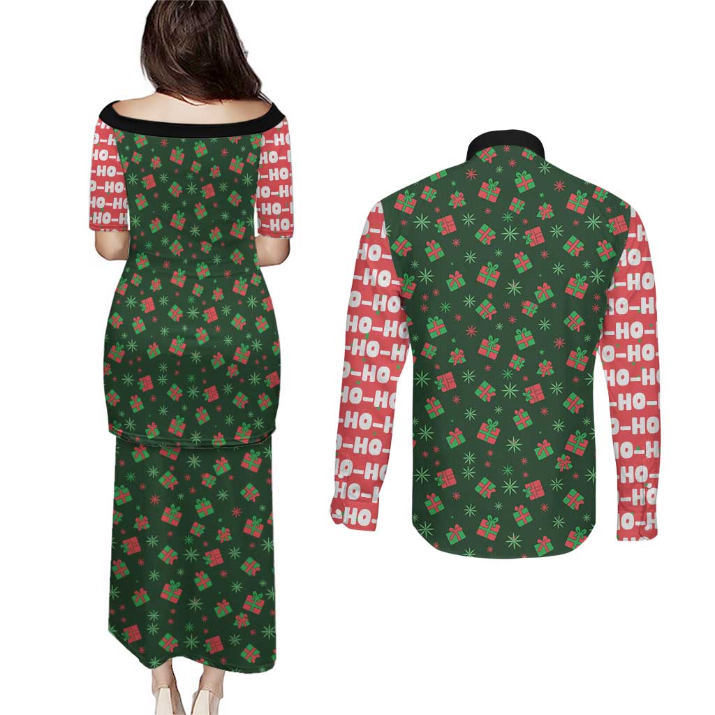 Go Jesus It's Your Birthday Christmas Couples Matching Puletasi and Long Sleeve Button Shirt with Presents and Festive Pattern - Wonder Print Shop