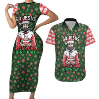 Go Jesus It's Your Birthday Christmas Couples Matching Short Sleeve Bodycon Dress and Hawaiian Shirt with Presents and Festive Pattern - Wonder Print Shop
