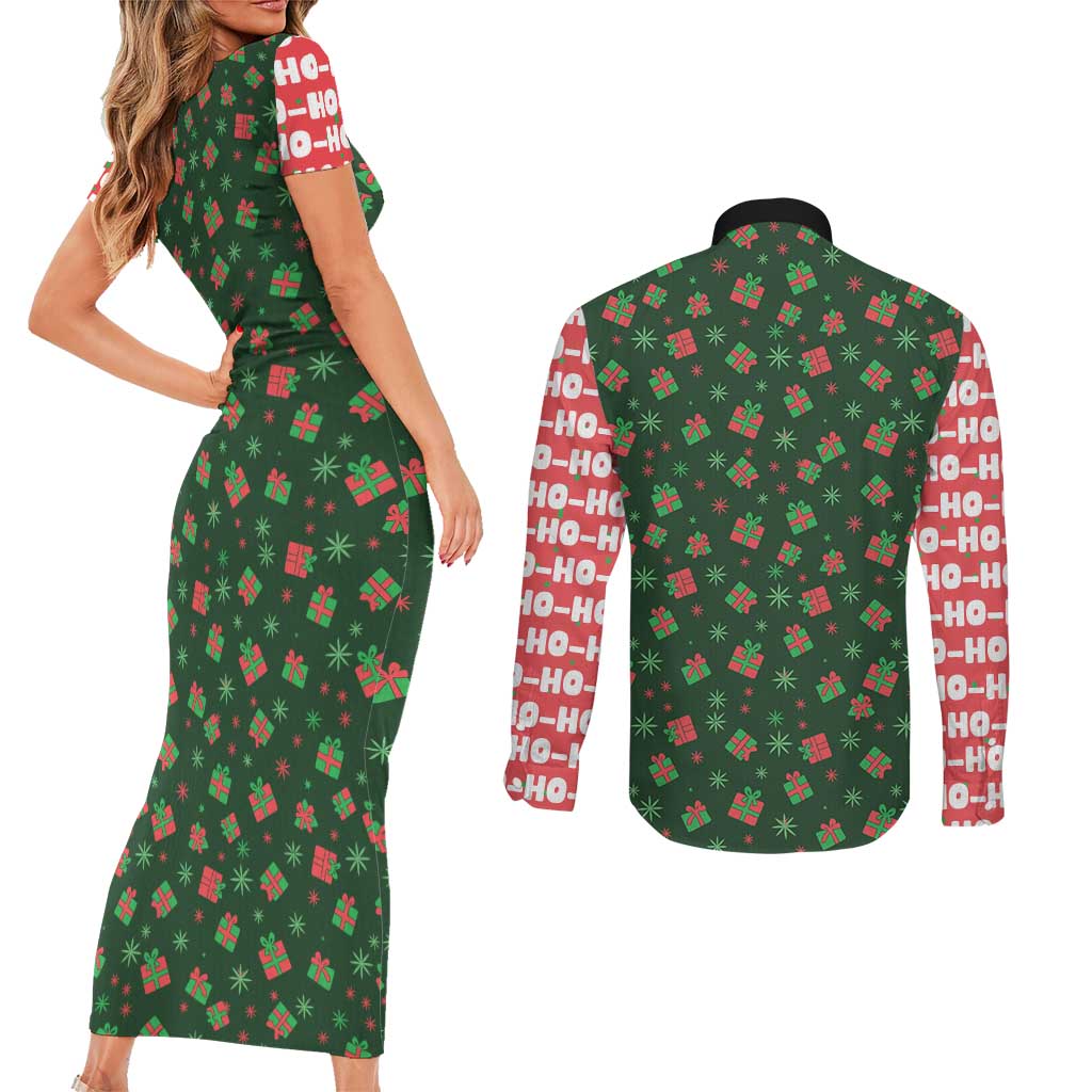 Go Jesus It's Your Birthday Christmas Couples Matching Short Sleeve Bodycon Dress and Long Sleeve Button Shirt with Presents and Festive Pattern - Wonder Print Shop