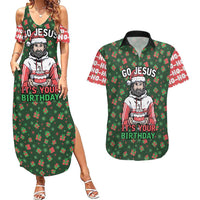 Go Jesus It's Your Birthday Christmas Couples Matching Summer Maxi Dress and Hawaiian Shirt with Presents and Festive Pattern - Wonder Print Shop