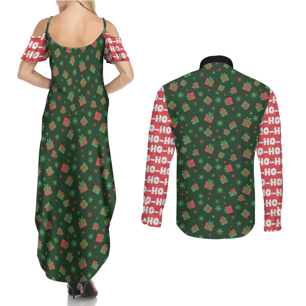 Go Jesus It's Your Birthday Christmas Couples Matching Summer Maxi Dress and Long Sleeve Button Shirt with Presents and Festive Pattern - Wonder Print Shop
