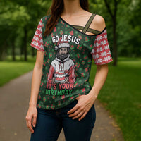 Go Jesus It's Your Birthday Christmas Cross Shoulder Shirt with Presents and Festive Pattern - Wonder Print Shop