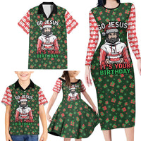 Go Jesus It's Your Birthday Christmas Family Matching Long Sleeve Bodycon Dress and Hawaiian Shirt with Presents and Festive Pattern - Wonder Print Shop