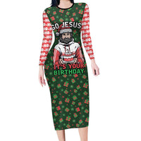 Go Jesus It's Your Birthday Christmas Family Matching Long Sleeve Bodycon Dress and Hawaiian Shirt with Presents and Festive Pattern - Wonder Print Shop