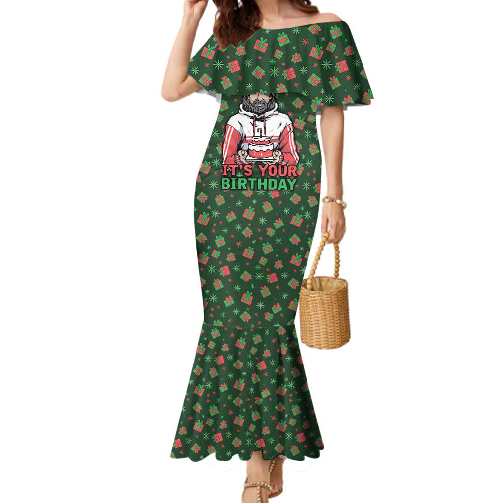 Go Jesus It's Your Birthday Christmas Family Matching Mermaid Dress and Hawaiian Shirt with Presents and Festive Pattern - Wonder Print Shop