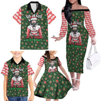 Go Jesus It's Your Birthday Christmas Family Matching Off The Shoulder Long Sleeve Dress and Hawaiian Shirt with Presents and Festive Pattern - Wonder Print Shop
