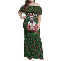 Go Jesus It's Your Birthday Christmas Family Matching Off Shoulder Maxi Dress and Hawaiian Shirt with Presents and Festive Pattern - Wonder Print Shop