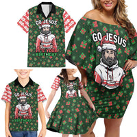 Go Jesus It's Your Birthday Christmas Family Matching Off Shoulder Short Dress and Hawaiian Shirt with Presents and Festive Pattern - Wonder Print Shop