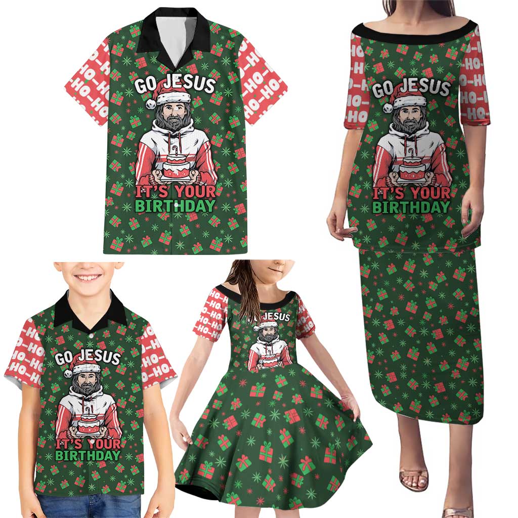 Go Jesus It's Your Birthday Christmas Family Matching Puletasi and Hawaiian Shirt with Presents and Festive Pattern - Wonder Print Shop
