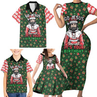 Go Jesus It's Your Birthday Christmas Family Matching Short Sleeve Bodycon Dress and Hawaiian Shirt with Presents and Festive Pattern - Wonder Print Shop
