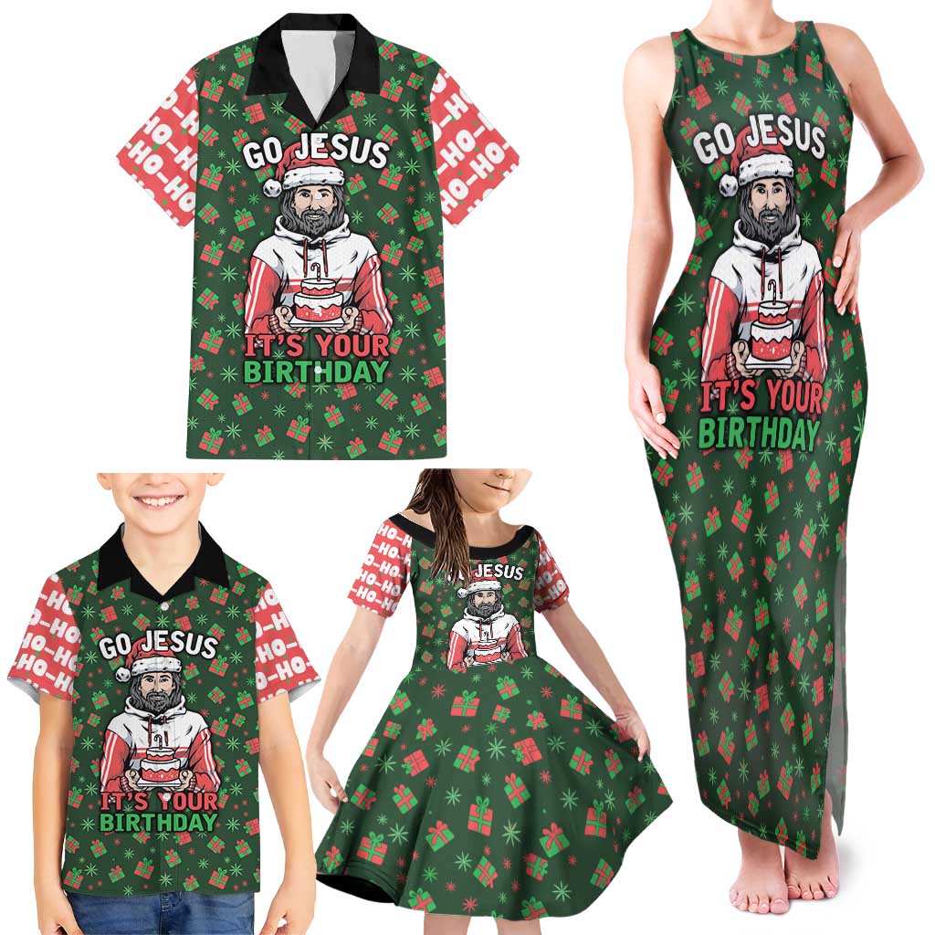 Go Jesus It's Your Birthday Christmas Family Matching Tank Maxi Dress and Hawaiian Shirt with Presents and Festive Pattern - Wonder Print Shop
