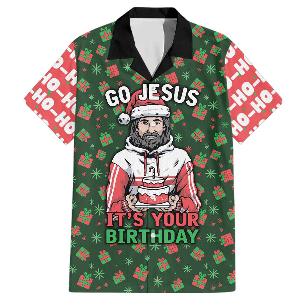 Go Jesus It's Your Birthday Christmas Family Matching Tank Maxi Dress and Hawaiian Shirt with Presents and Festive Pattern - Wonder Print Shop