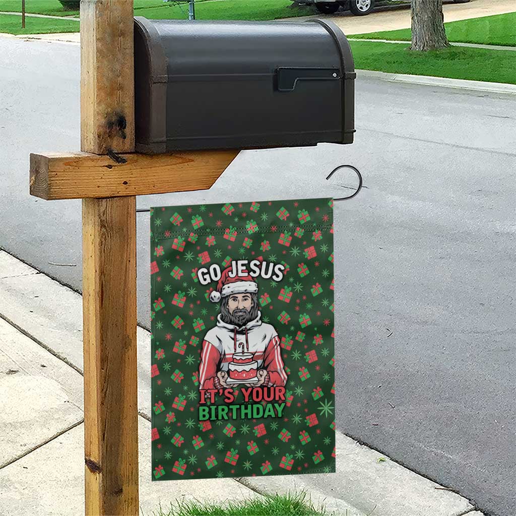 Go Jesus It's Your Birthday Christmas Garden Flag with Presents and Festive Pattern - Wonder Print Shop